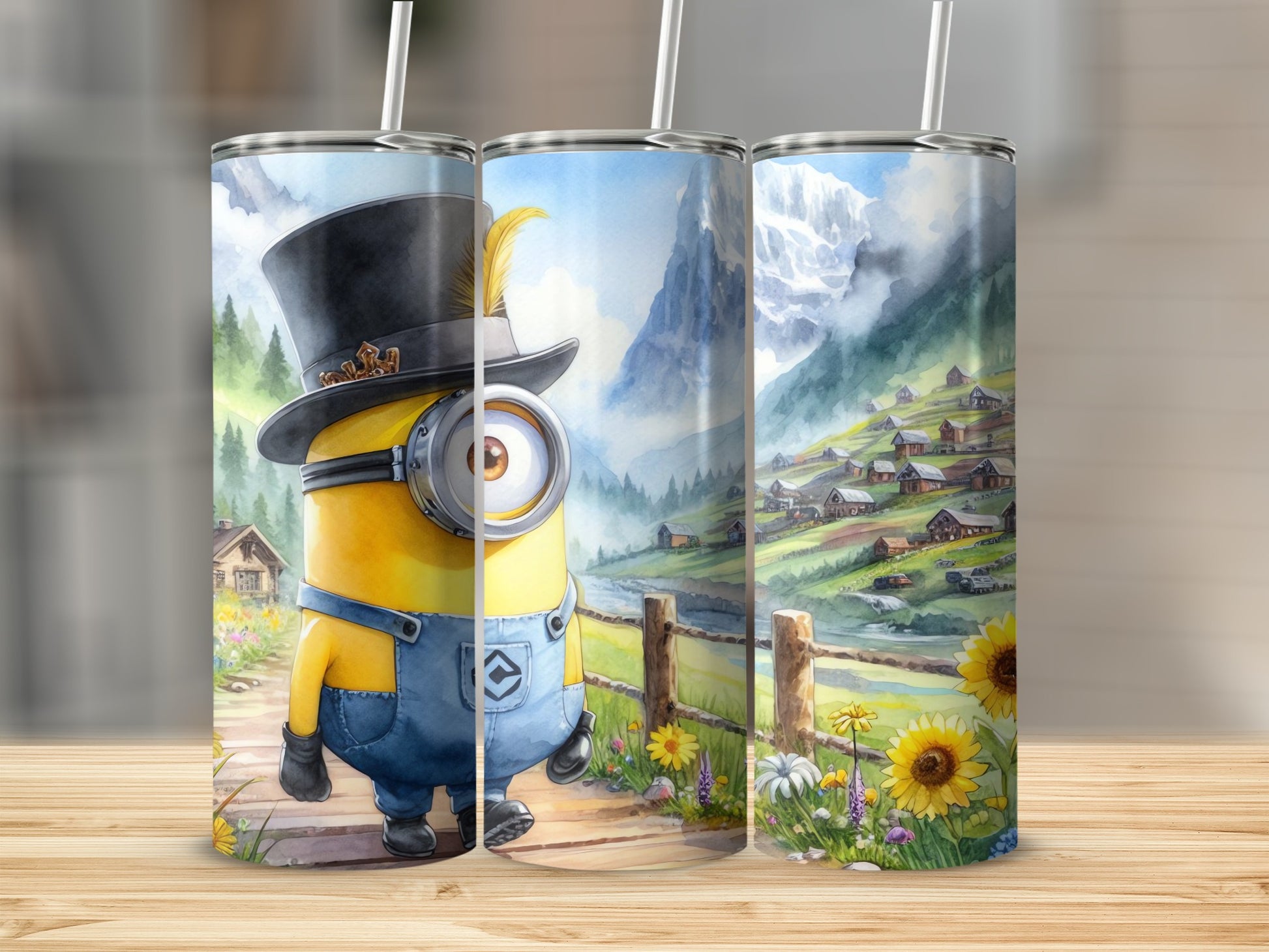 Cute Minion in Hat with Scenic View Tumbler