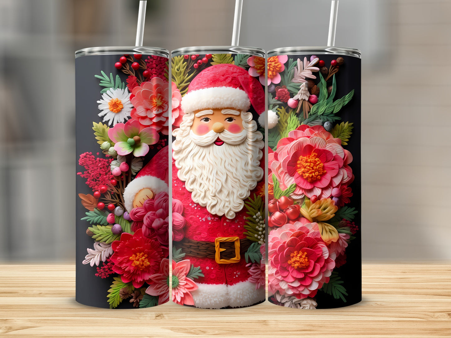 Festive Santa Floral Tumbler for Holiday Cheer