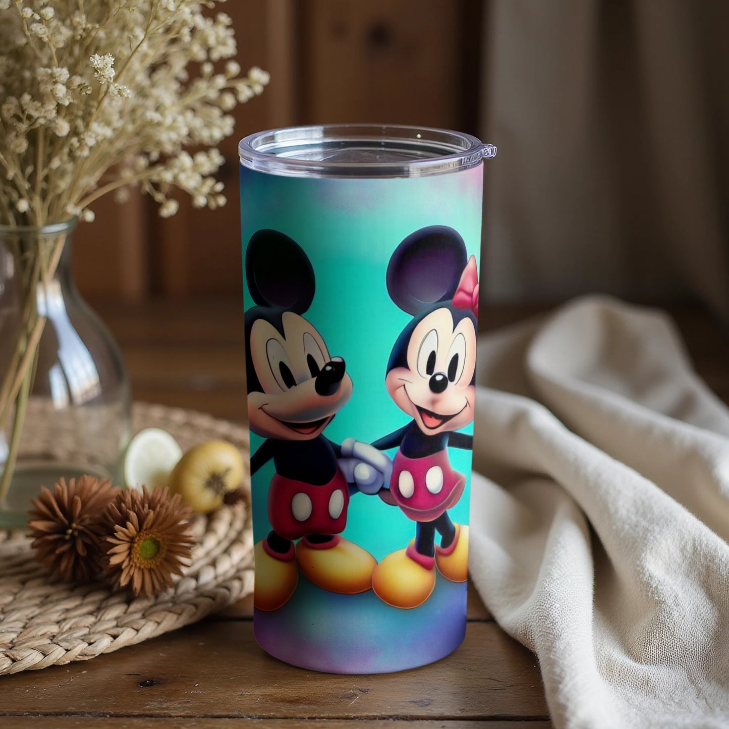 Vibrant Mickey and Minnie Mouse Tumbler with Lid for Sale
