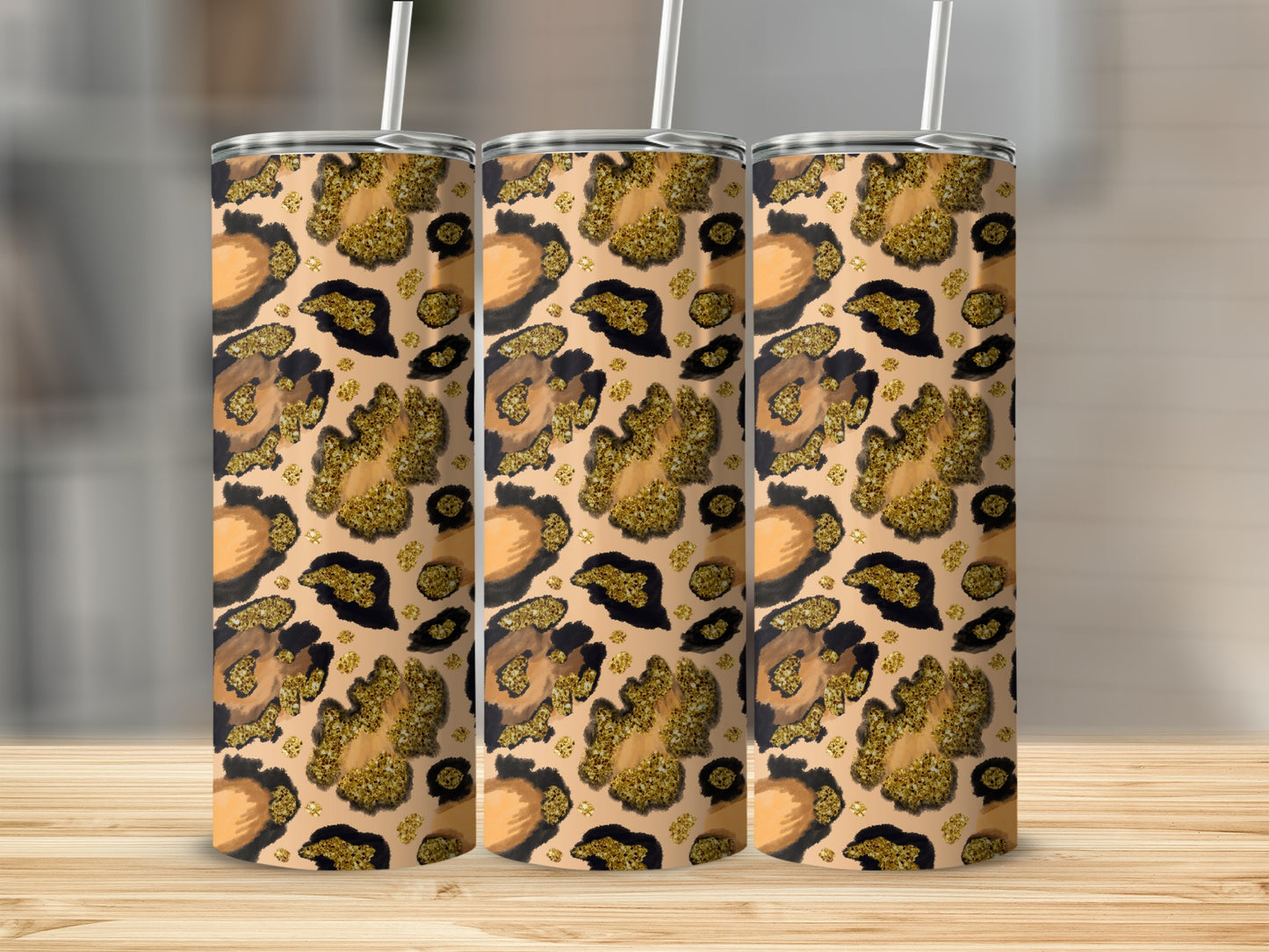 Elegant Leopard Print Tumbler with Straw Perfect Gift