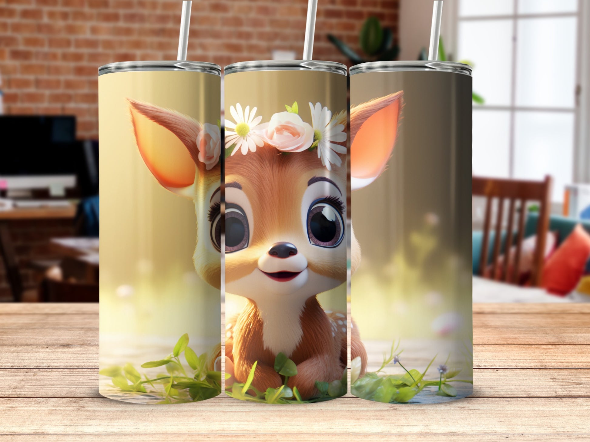 Cute Deer With Flower Crown Tumbler For Kids