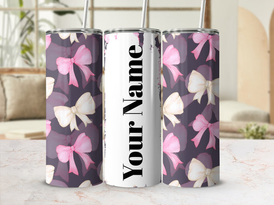 Personalized Pink and White Bows Custom Tumbler Cup