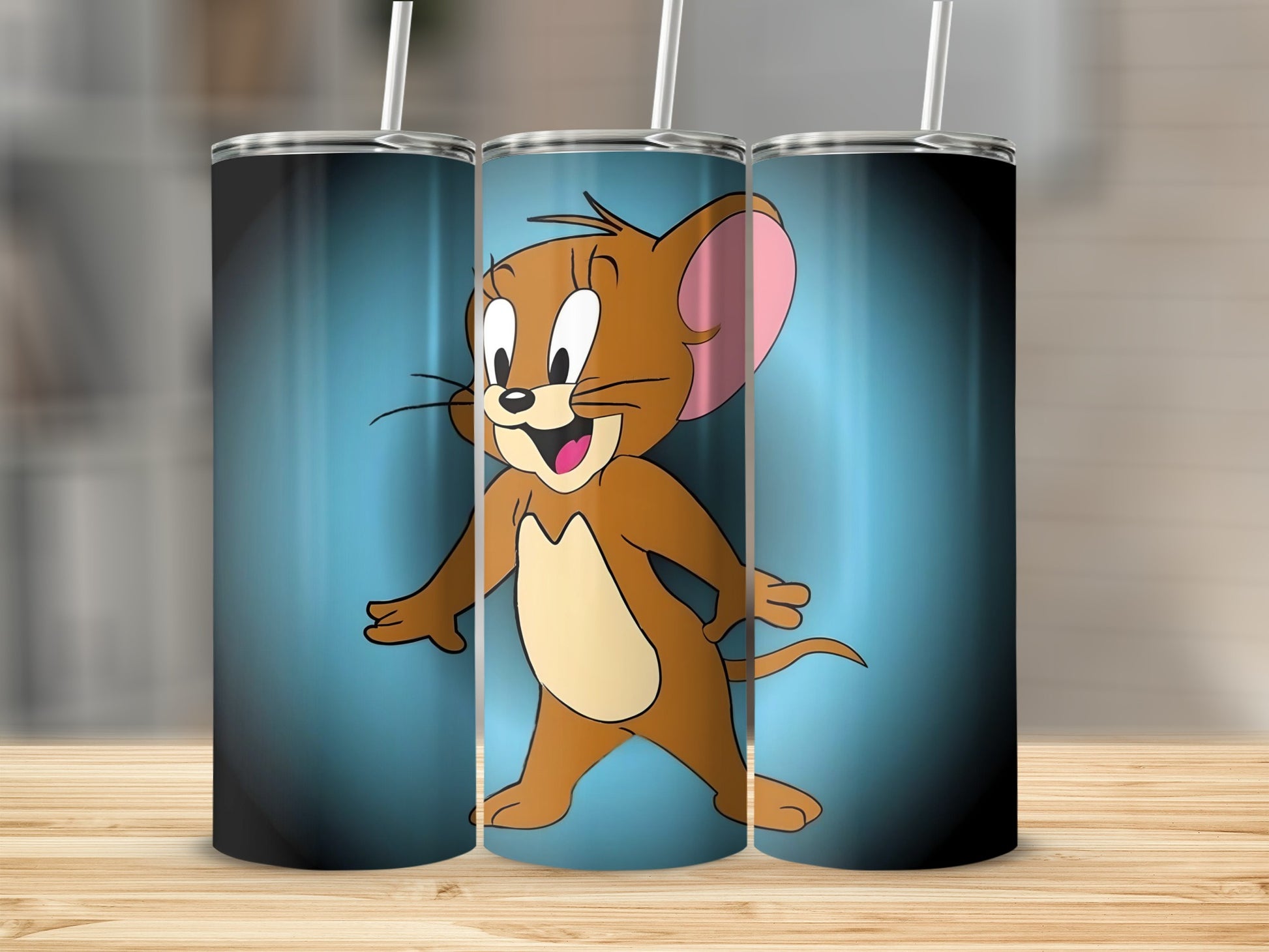 Jerry Mouse Cartoon Print Tumbler With Straw
