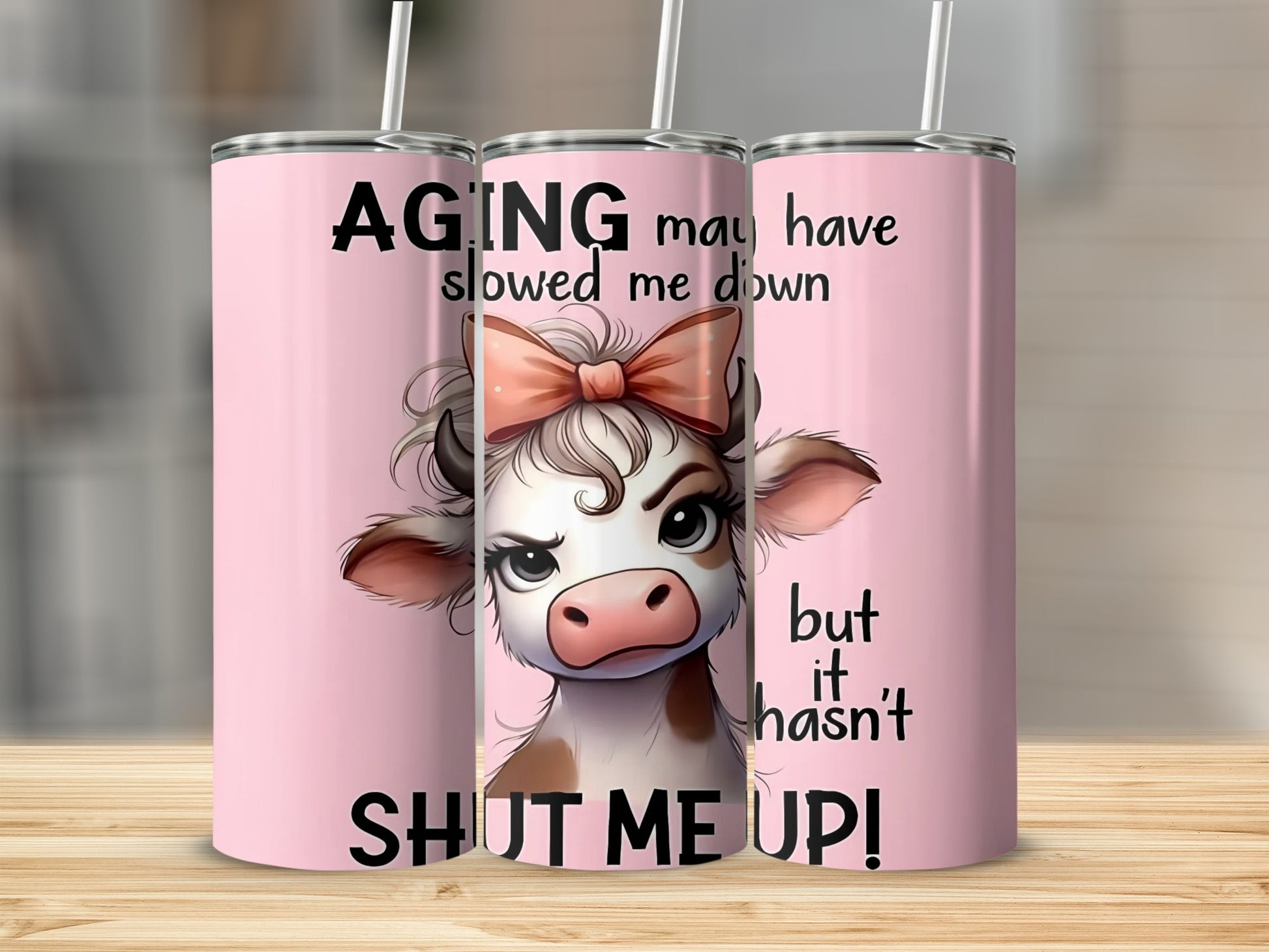 Aging Cow Novelty Tumbler with Fun Quote Print
