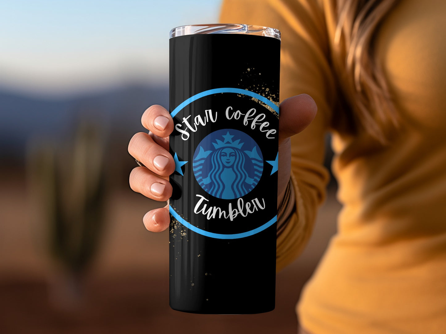 Stylish Black and Blue Star Coffee Tumbler Travel Mug