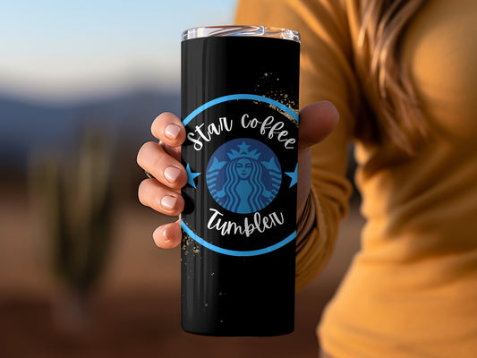 Stylish Black and Blue Star Coffee Tumbler Travel Mug