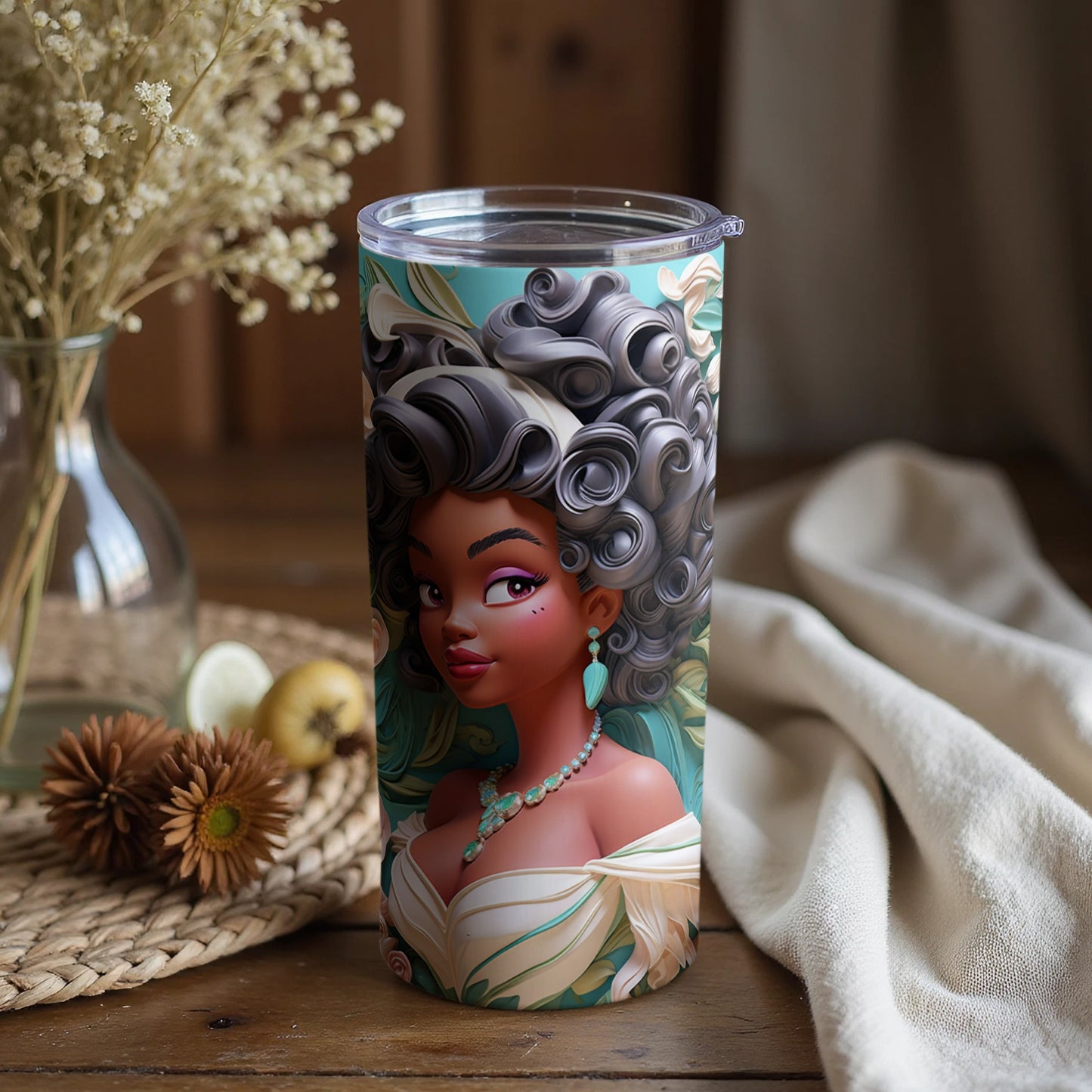 Beautiful Floral Design with Elegant Woman Tumbler