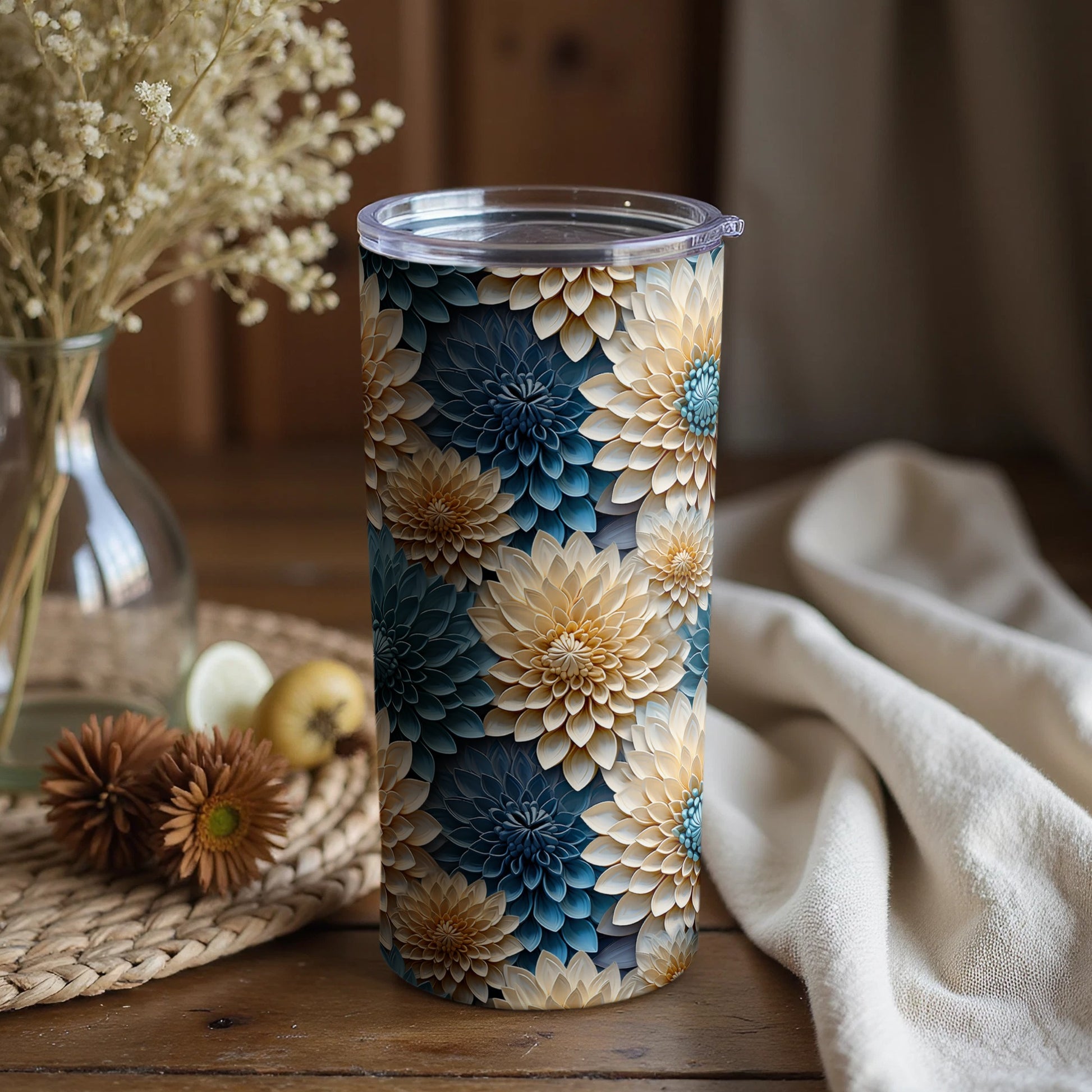 Floral Patterned Insulated Travel Tumbler Cup 20 oz