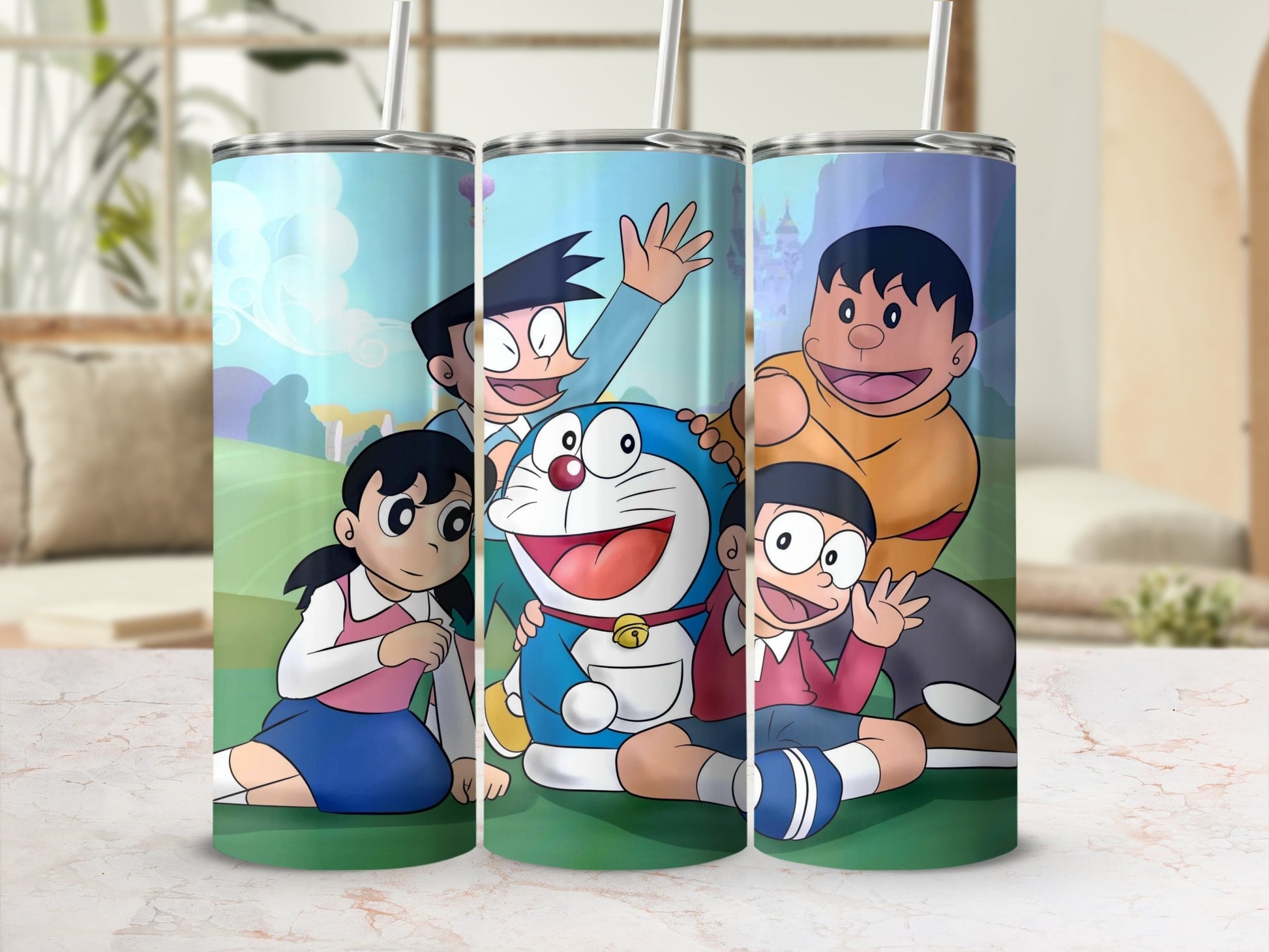 Anime Friends in Nature Scene Stainless Steel Tumbler