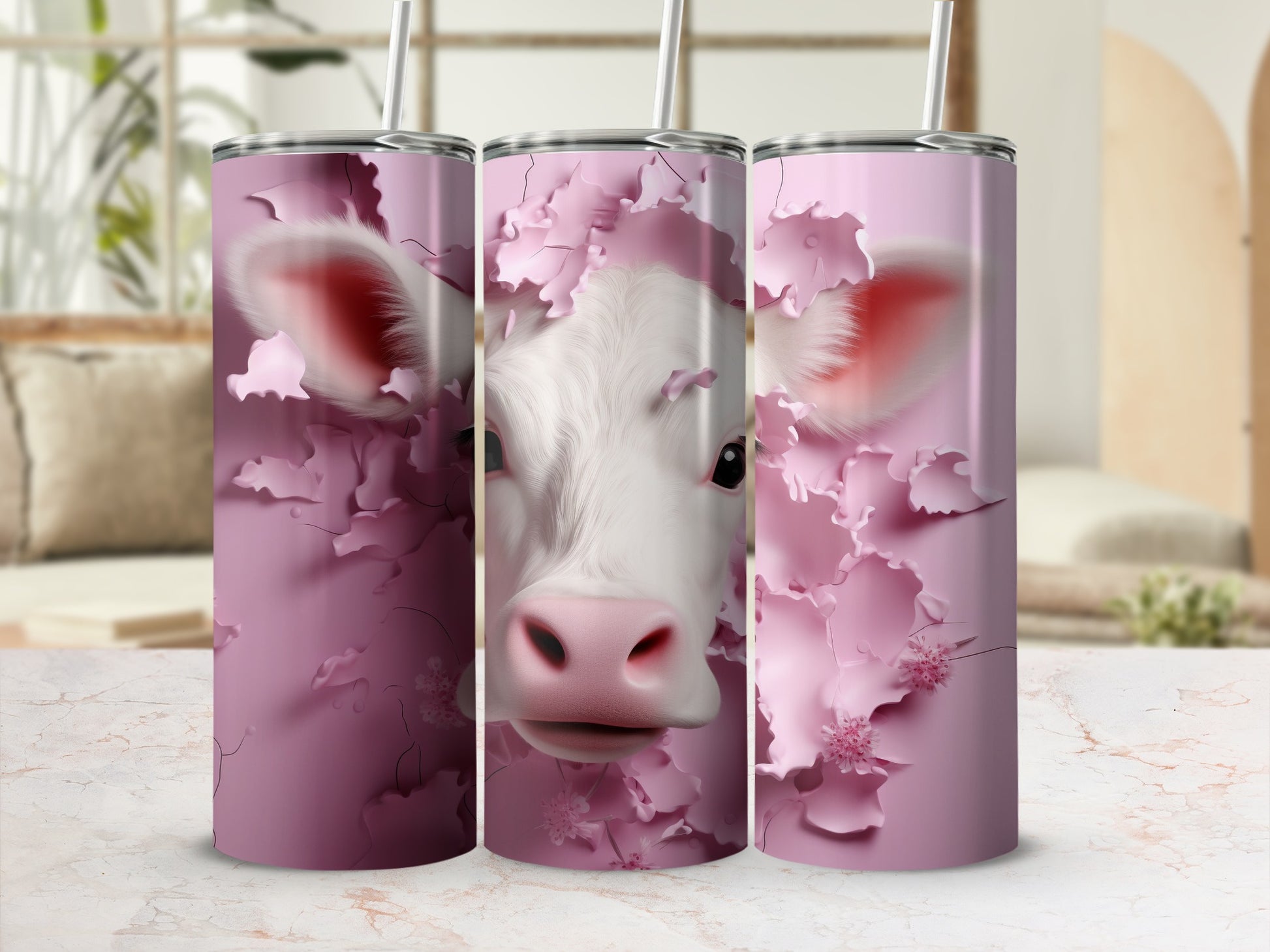 Charming Pink Flowers White Calf Head Tumbler product type