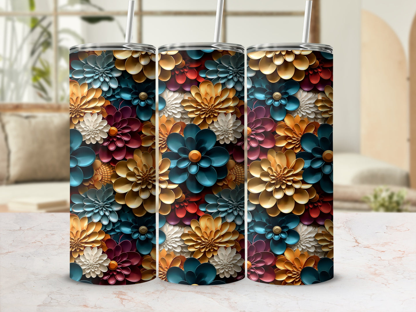 Colorful Floral Pattern Insulated Tumbler Drinkware