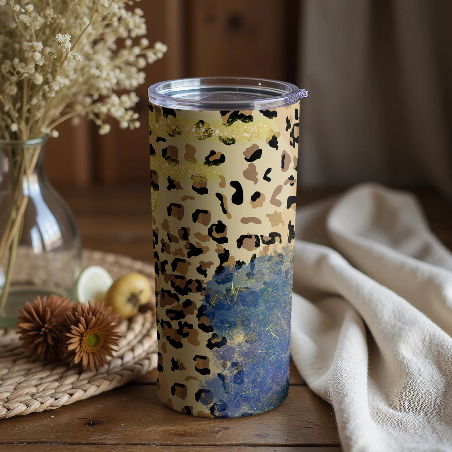 Animal Print Tumbler with Gradient Pattern and Lid
