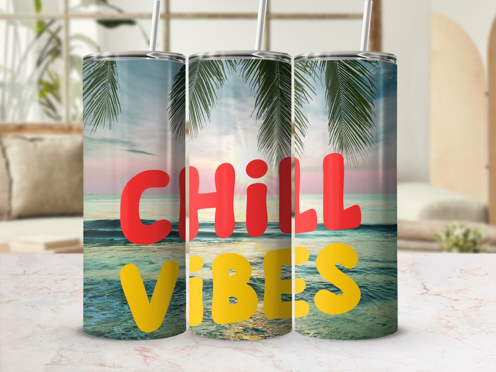 Tropical Sunset Chill Vibes Insulated Tumbler