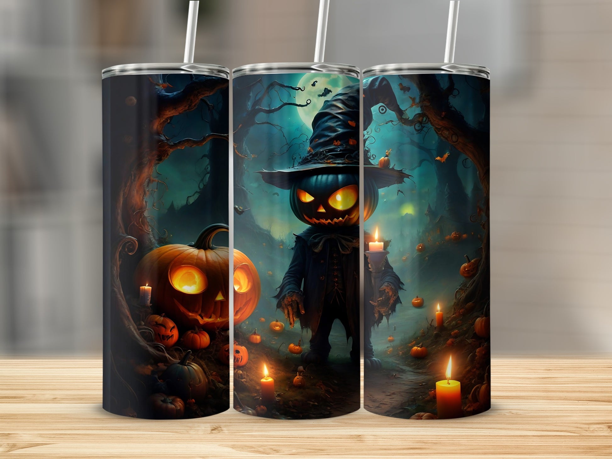 Spooky Halloween Pumpkin and Scarecrow Tumbler