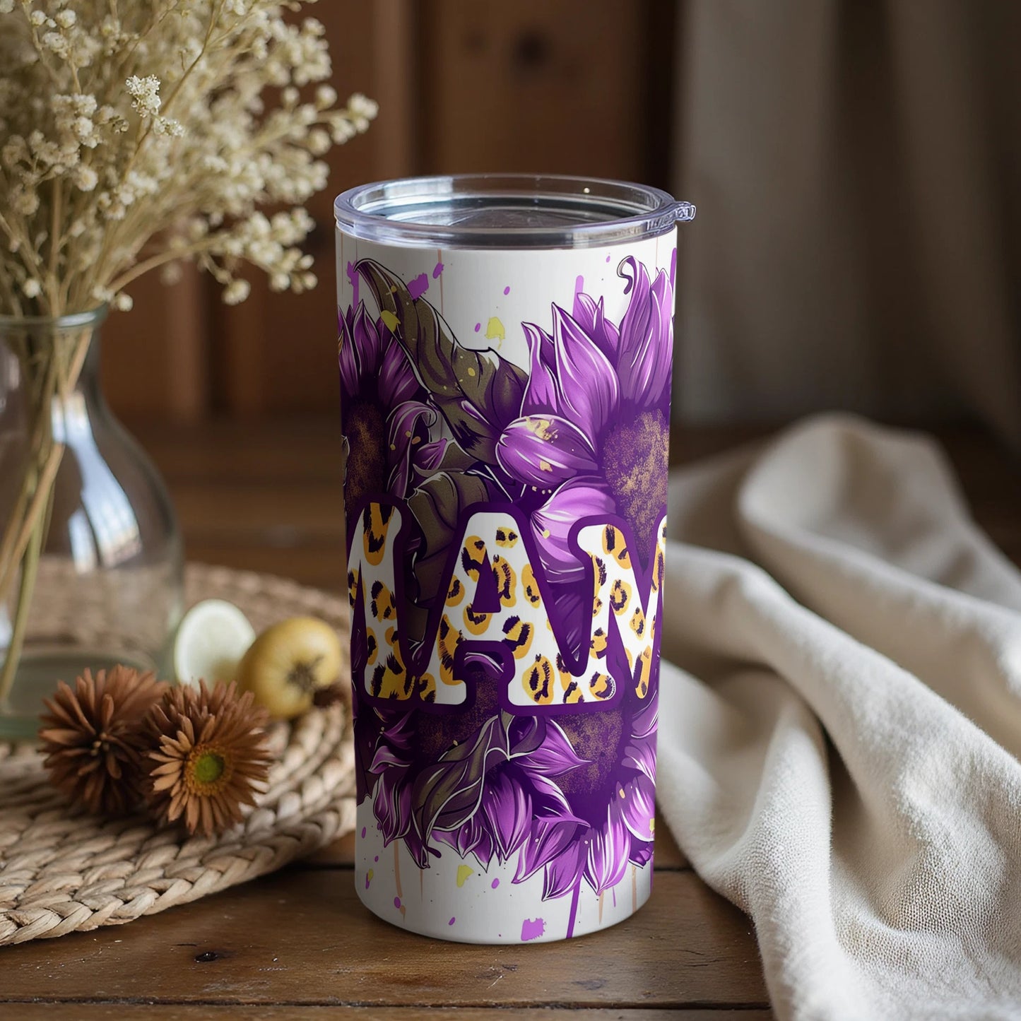 Purple Sunflowers MAMA Tumbler with Lids