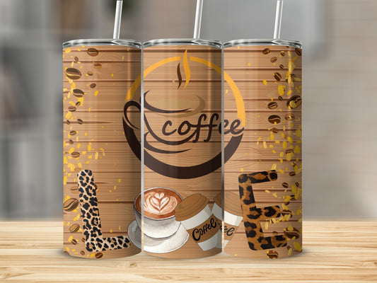 Leopard Print Coffee Theme Tumbler with Straw