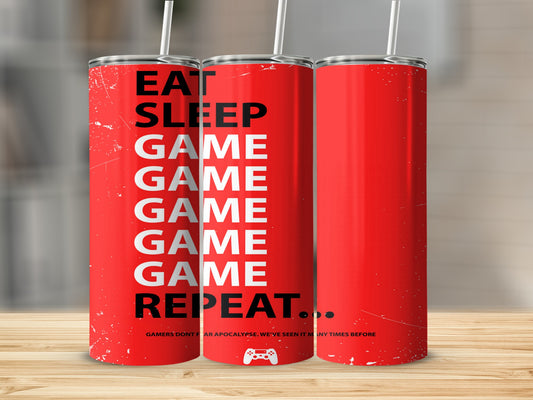 Eat Sleep Game Repeat Red Tumbler for Gamers