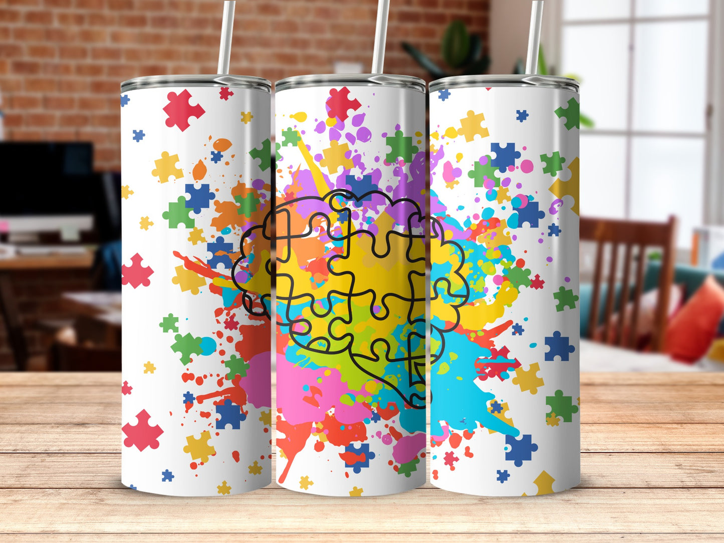 Colorful Puzzle Brain Design Tumbler for Unique Gifts