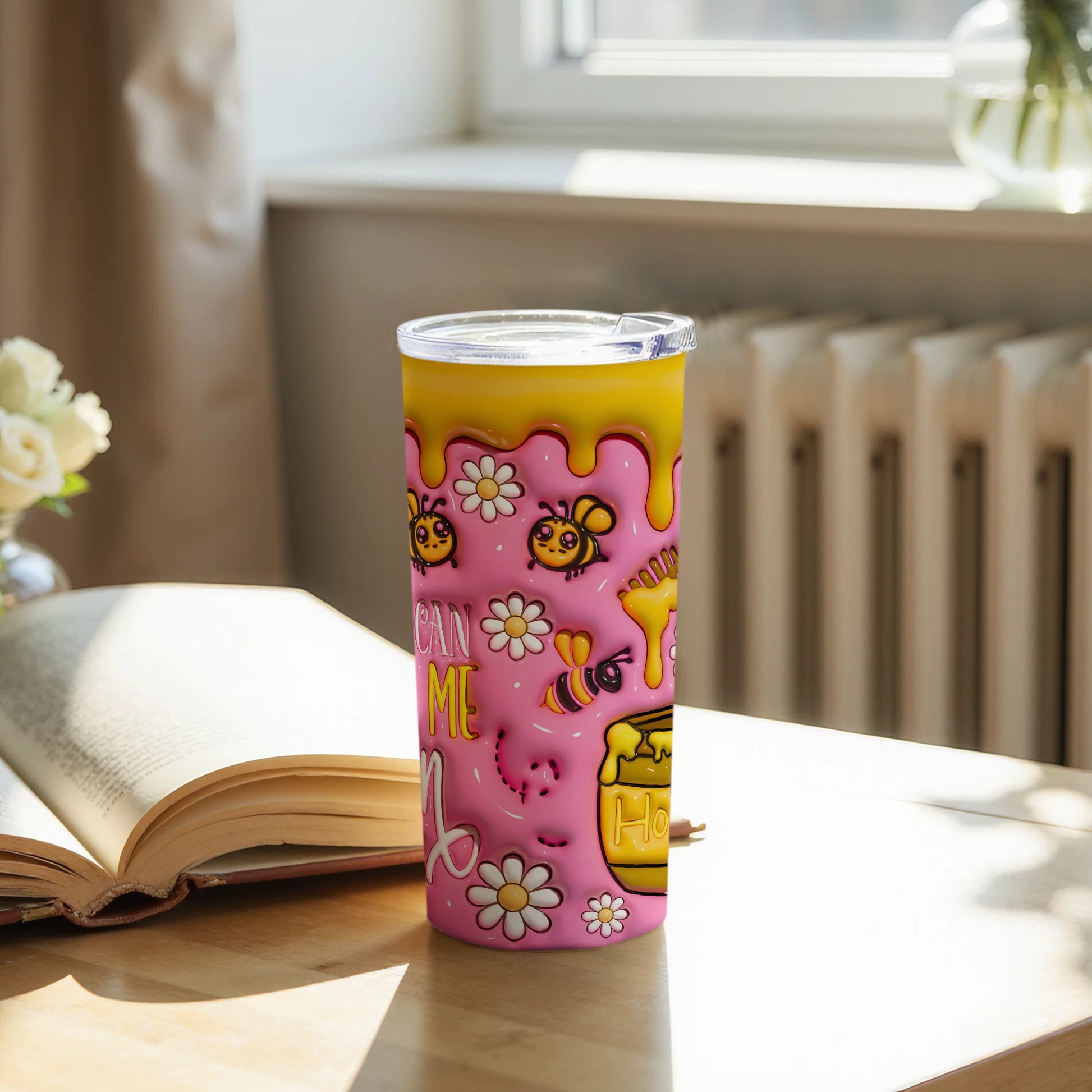 Colorful Honey Bee Themed Insulated Tumbler Reduces Spills