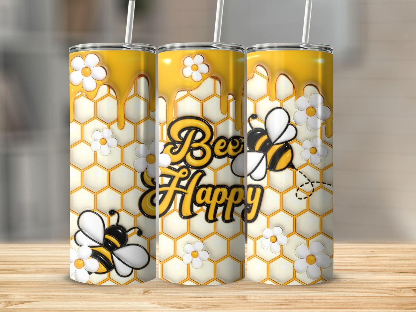 Beehive Theme Bee Happy Honeycomb Tumbler