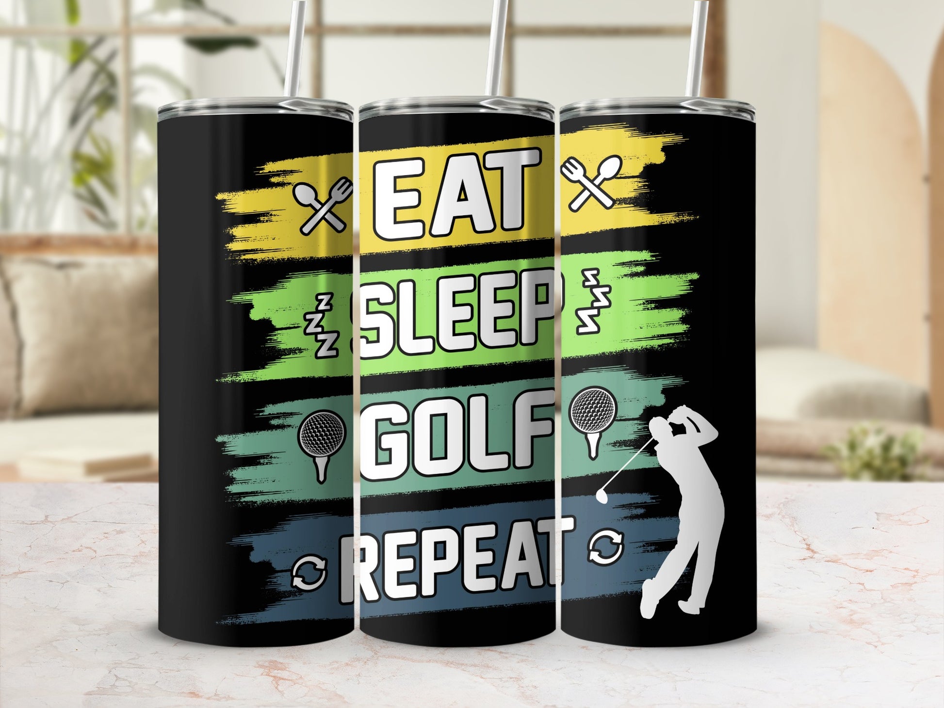 Eat Sleep Golf Repeat Design Stainless Steel Tumbler