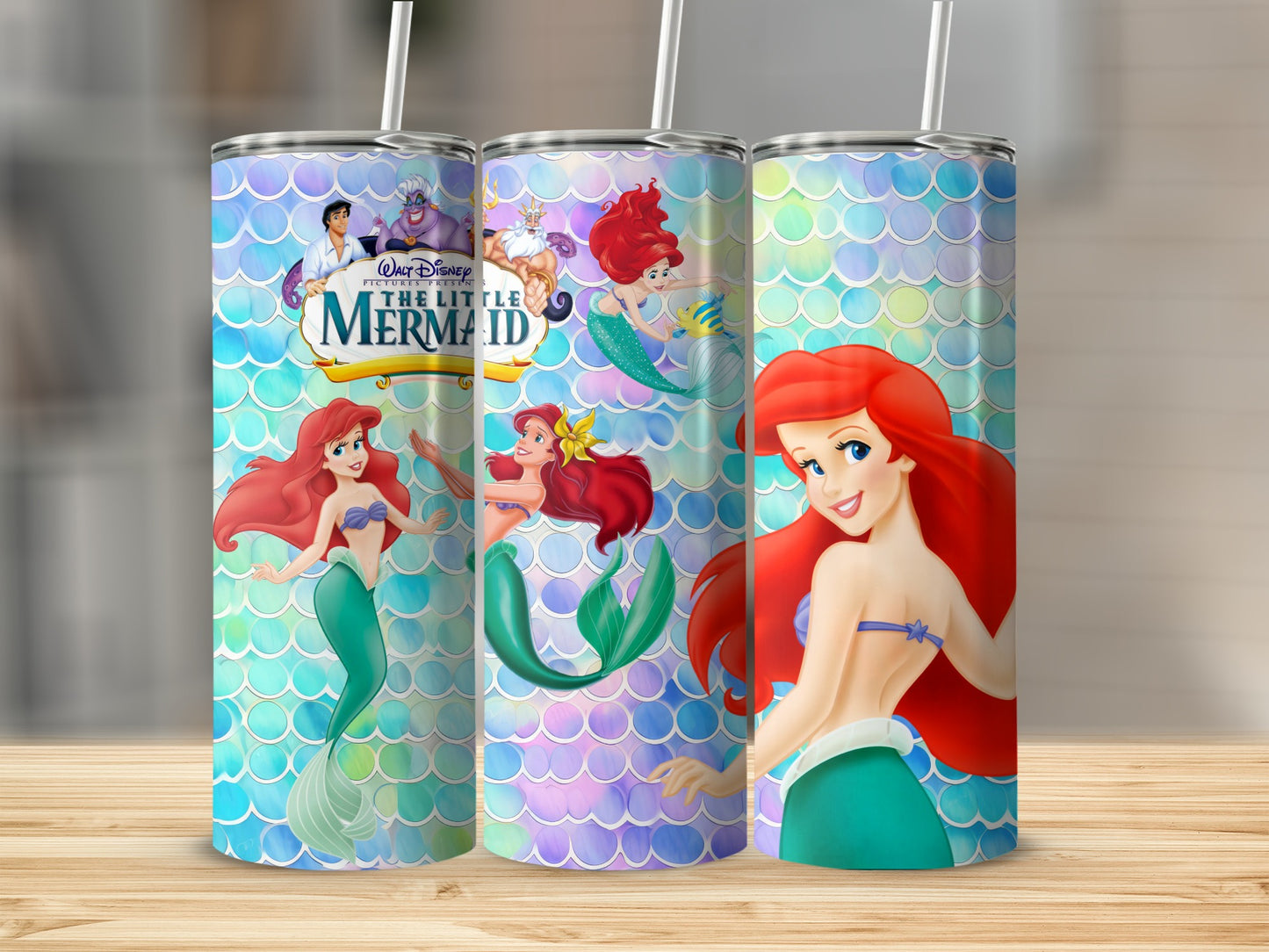 The Little Mermaid Theme Travel Tumbler Cup with Straw