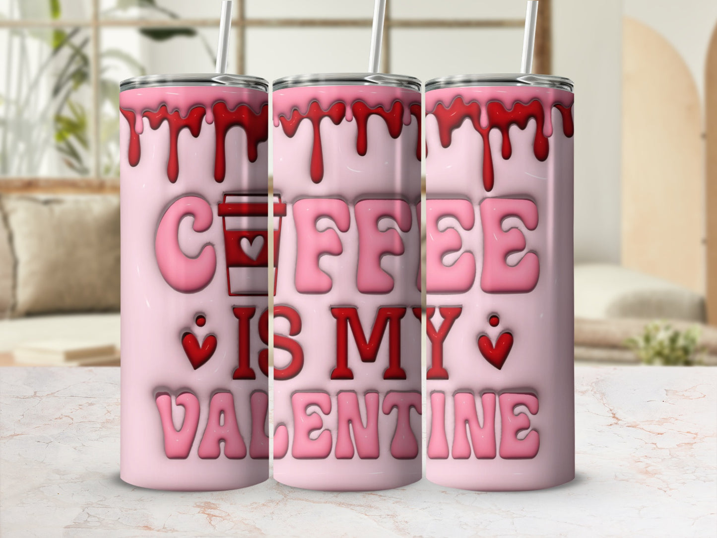 Coffee Is My Valentine Pink Red Drip Tumbler product type