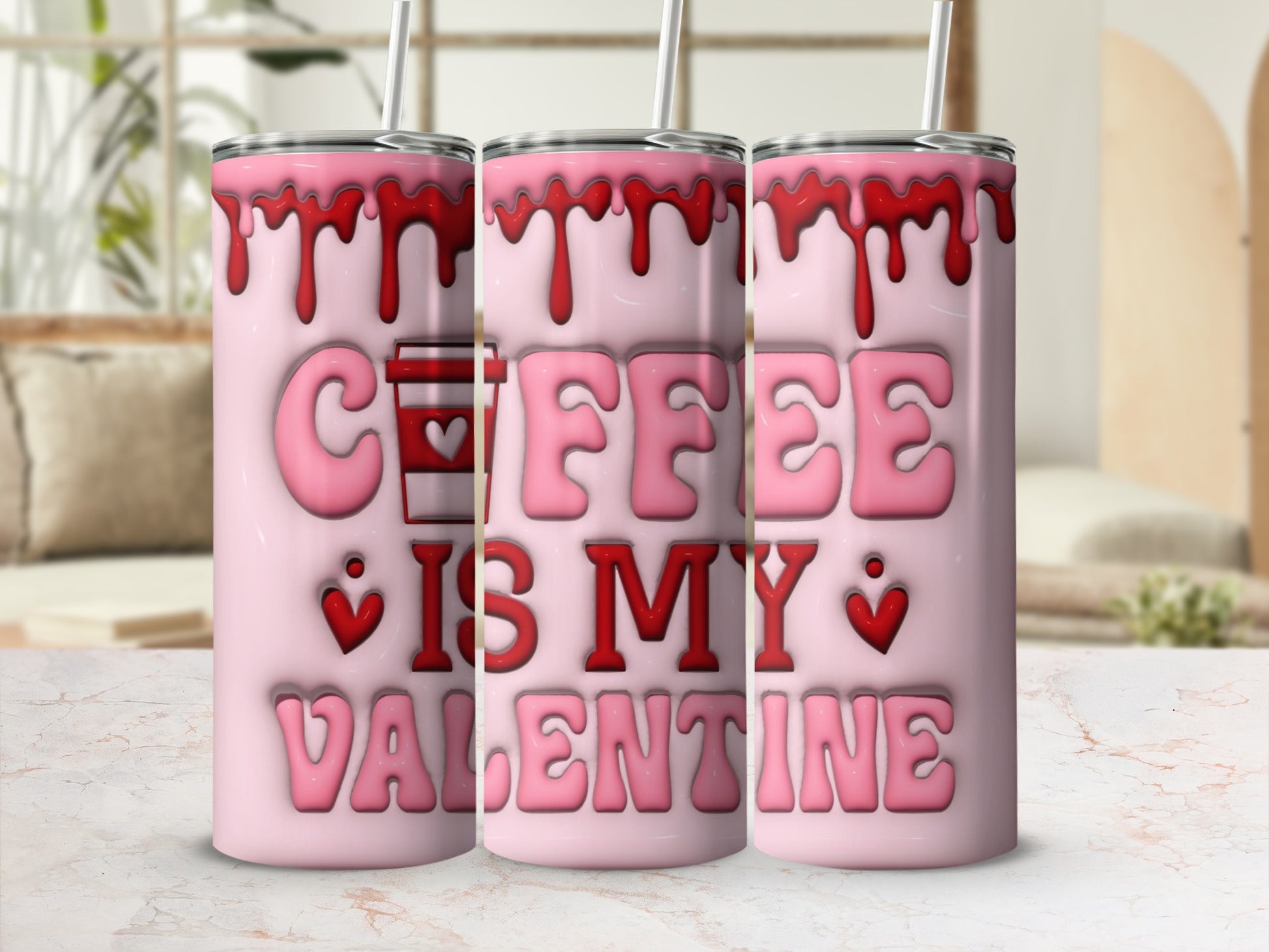 Coffee Is My Valentine Pink Red Drip Tumbler product type