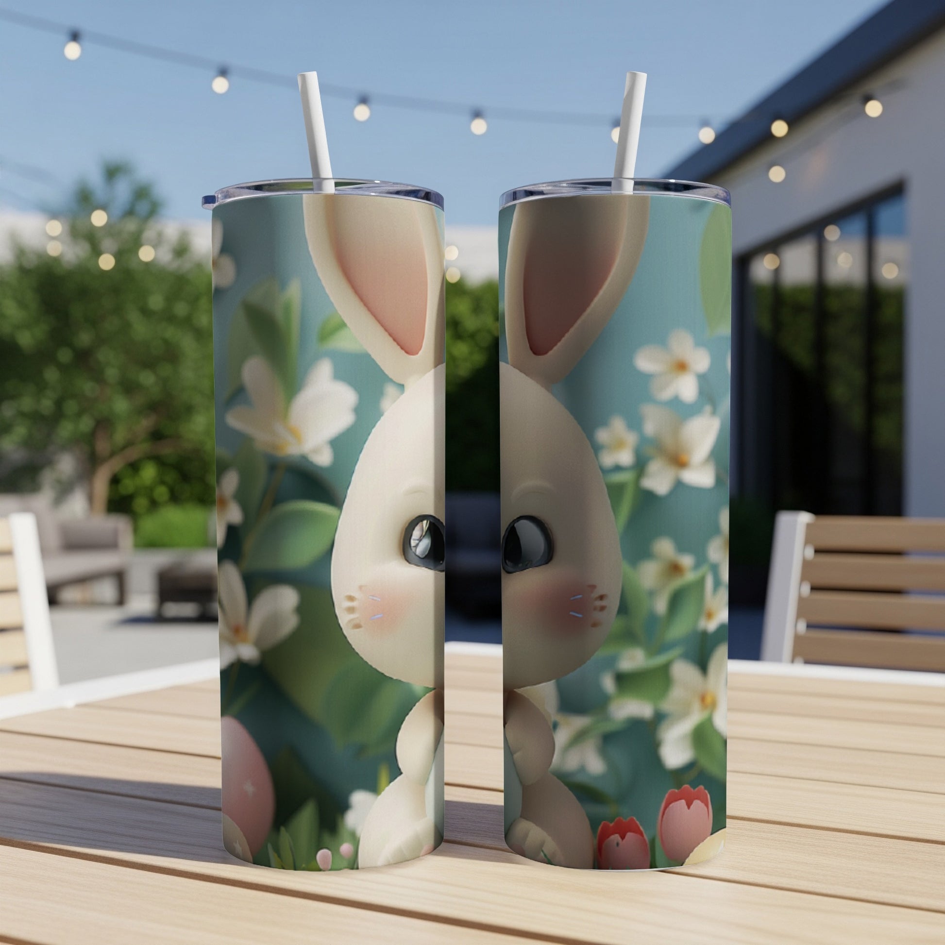 Two tumblers with a cute Easter bunny and floral design.