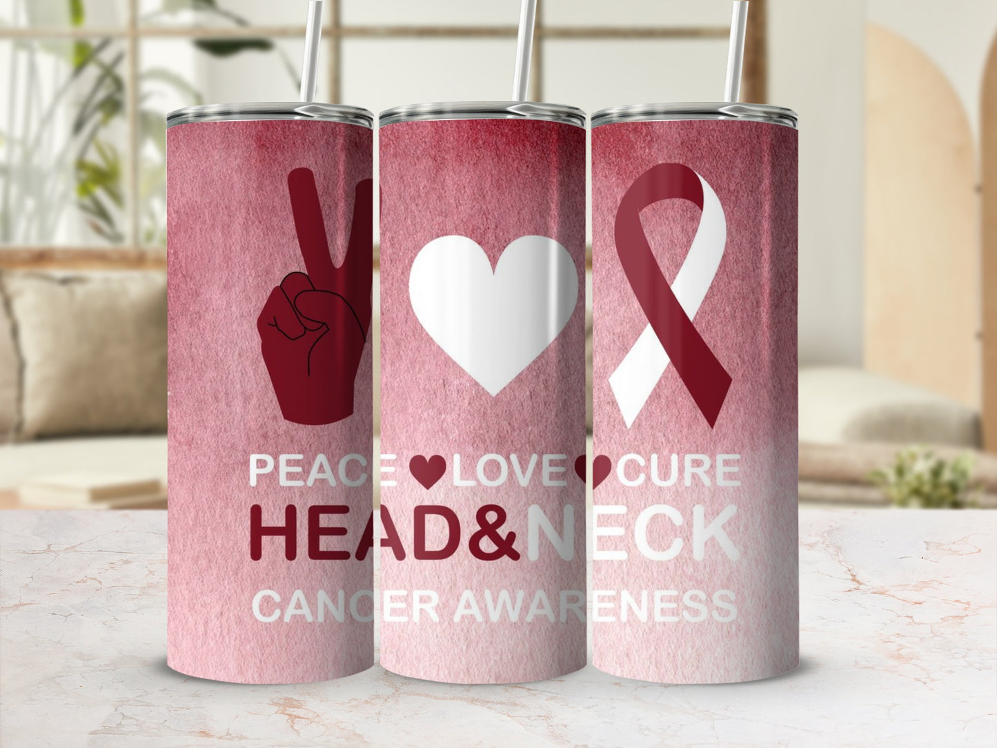 Peace Love Cure Head and Neck Cancer Awareness Tumbler