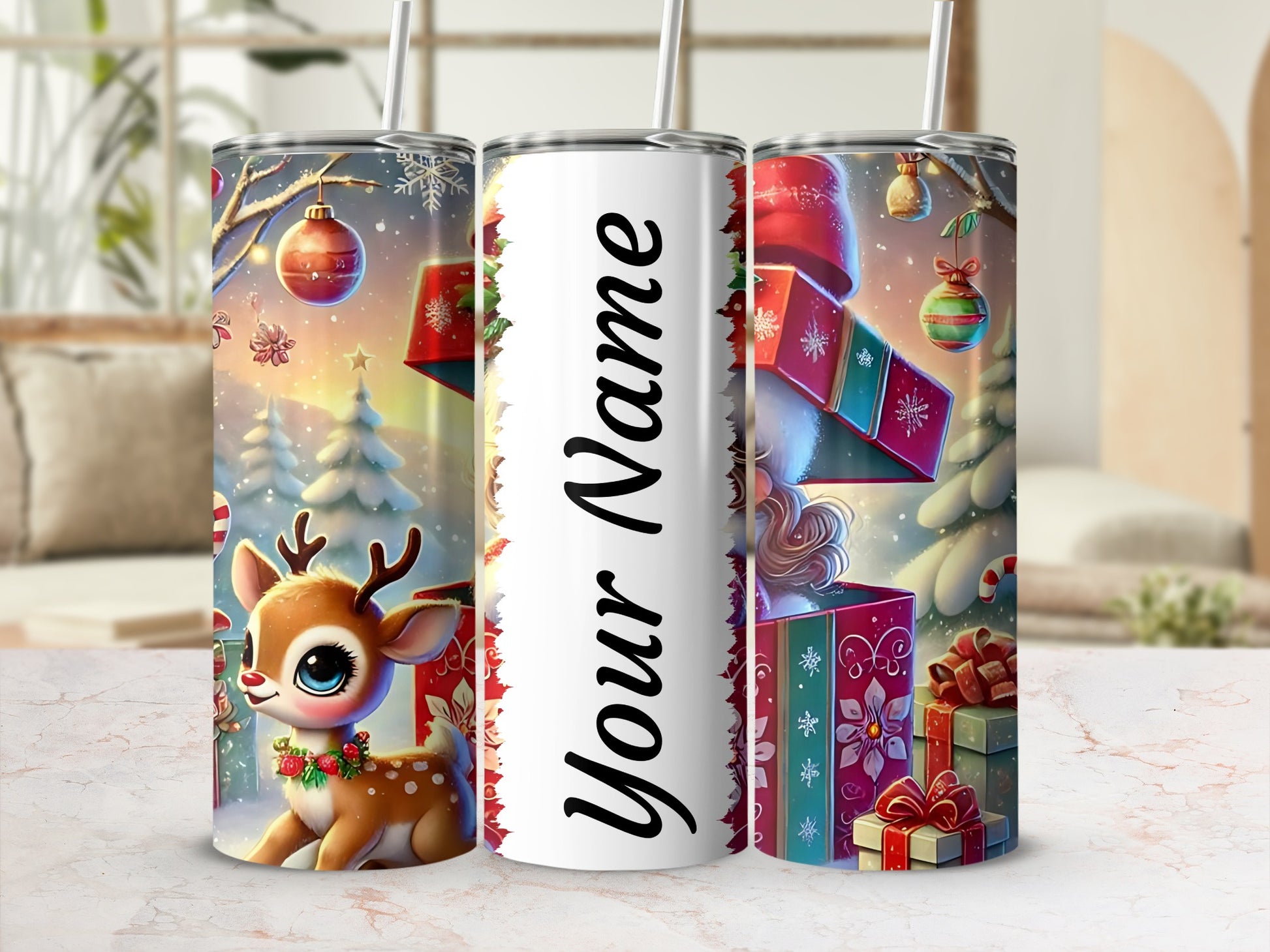Personalized Christmas Holiday Themed Tumbler Cup