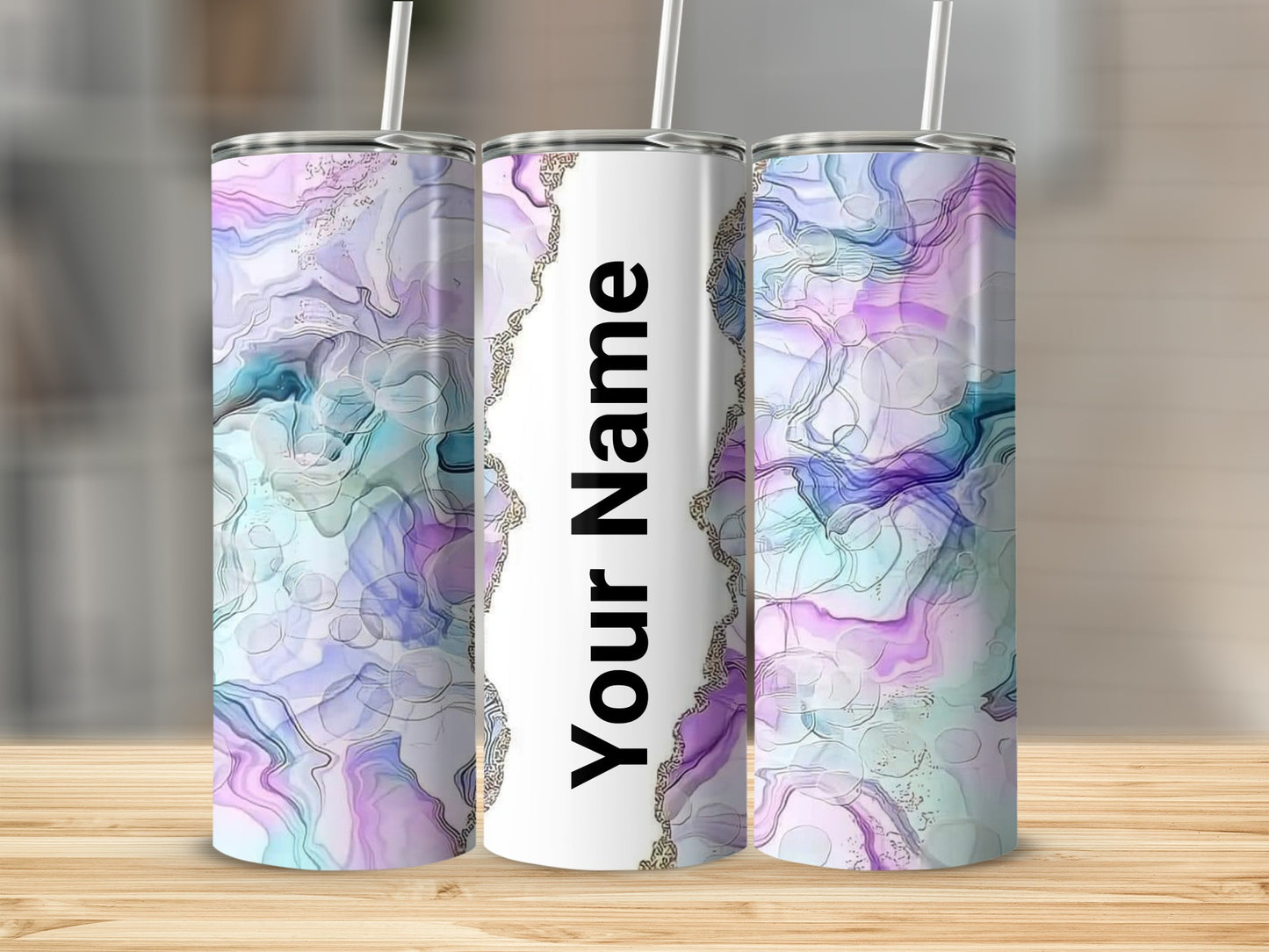 Personalized Abstract Art Travel Tumbler with Straw