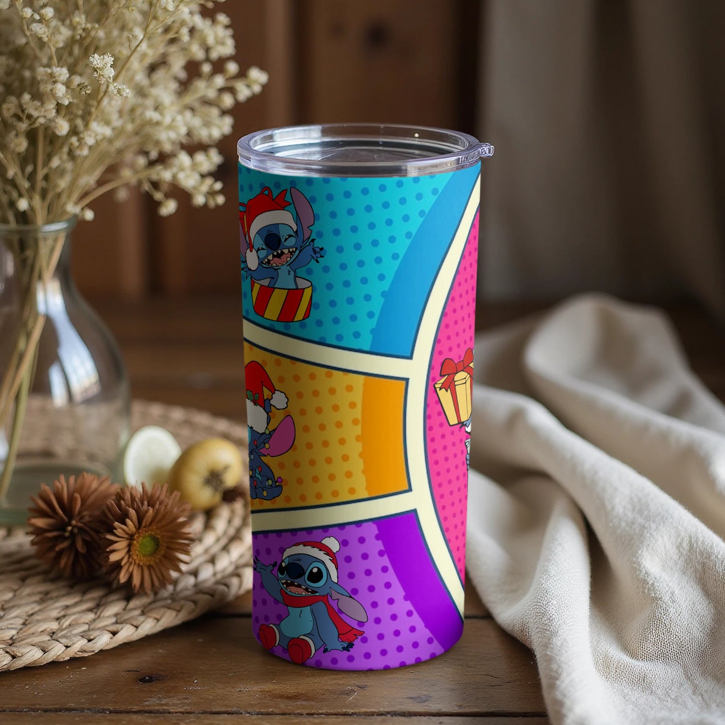 Colorful Cartoon Character Tumbler with Holiday Scenes