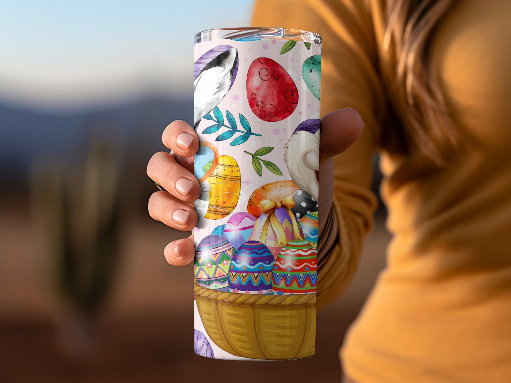 Colorful Easter Eggs and Gnome Tumbler Cup