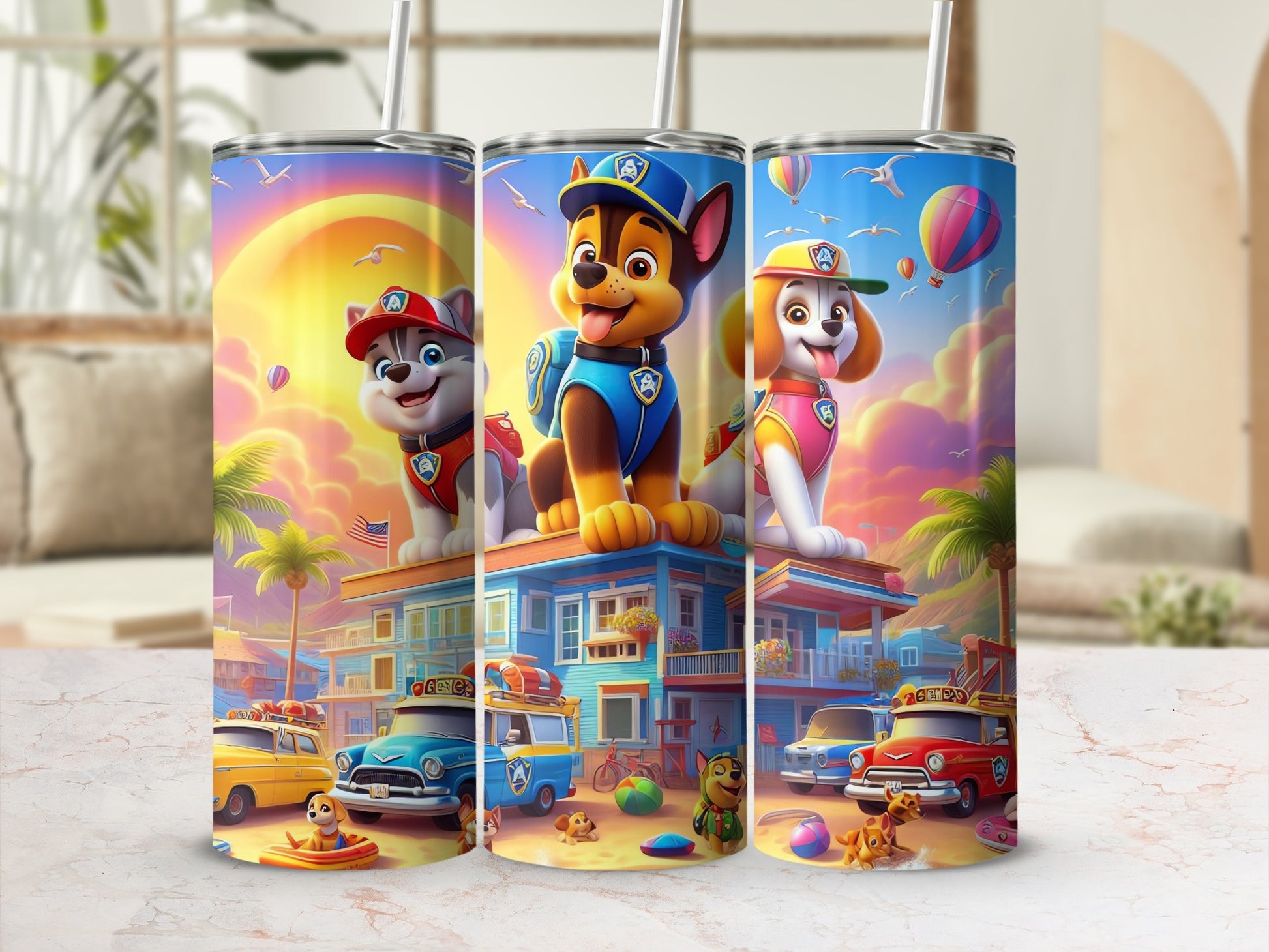 Paw Patrol characters beach theme insulated tumbler