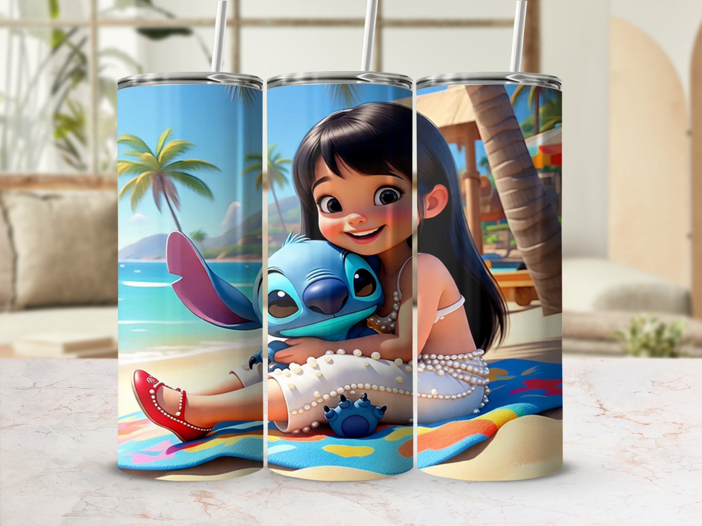 Cute Beach Scene with Cartoon Characters Tumbler