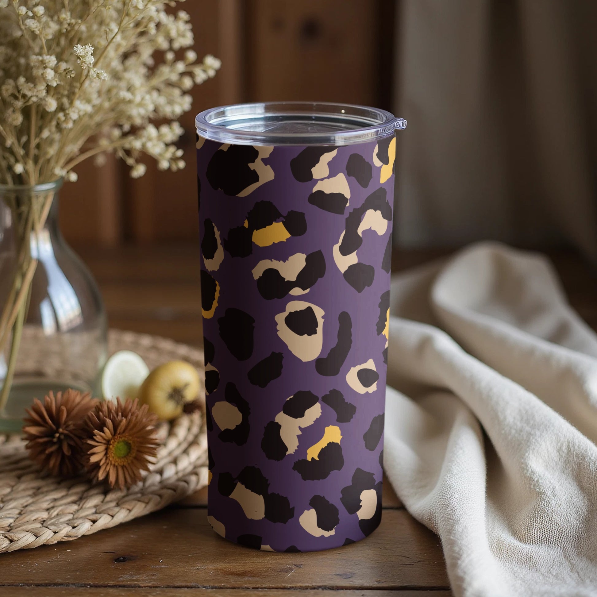 Leopard Print Purple Insulated Travel Tumbler Product