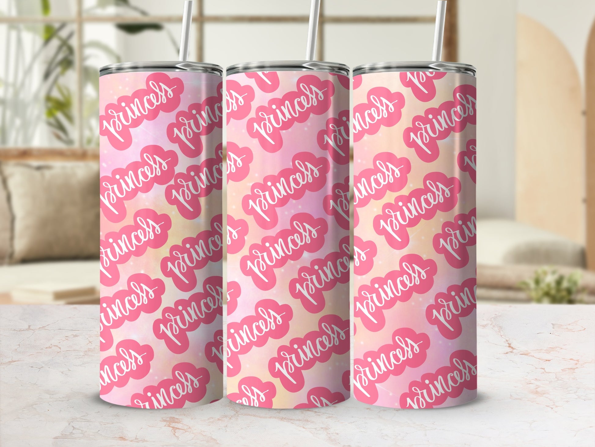 Pink Princess Graphic Design Travel Tumbler