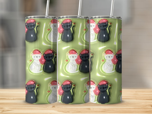 Cute Black and White Cat with Hearts Tumbler