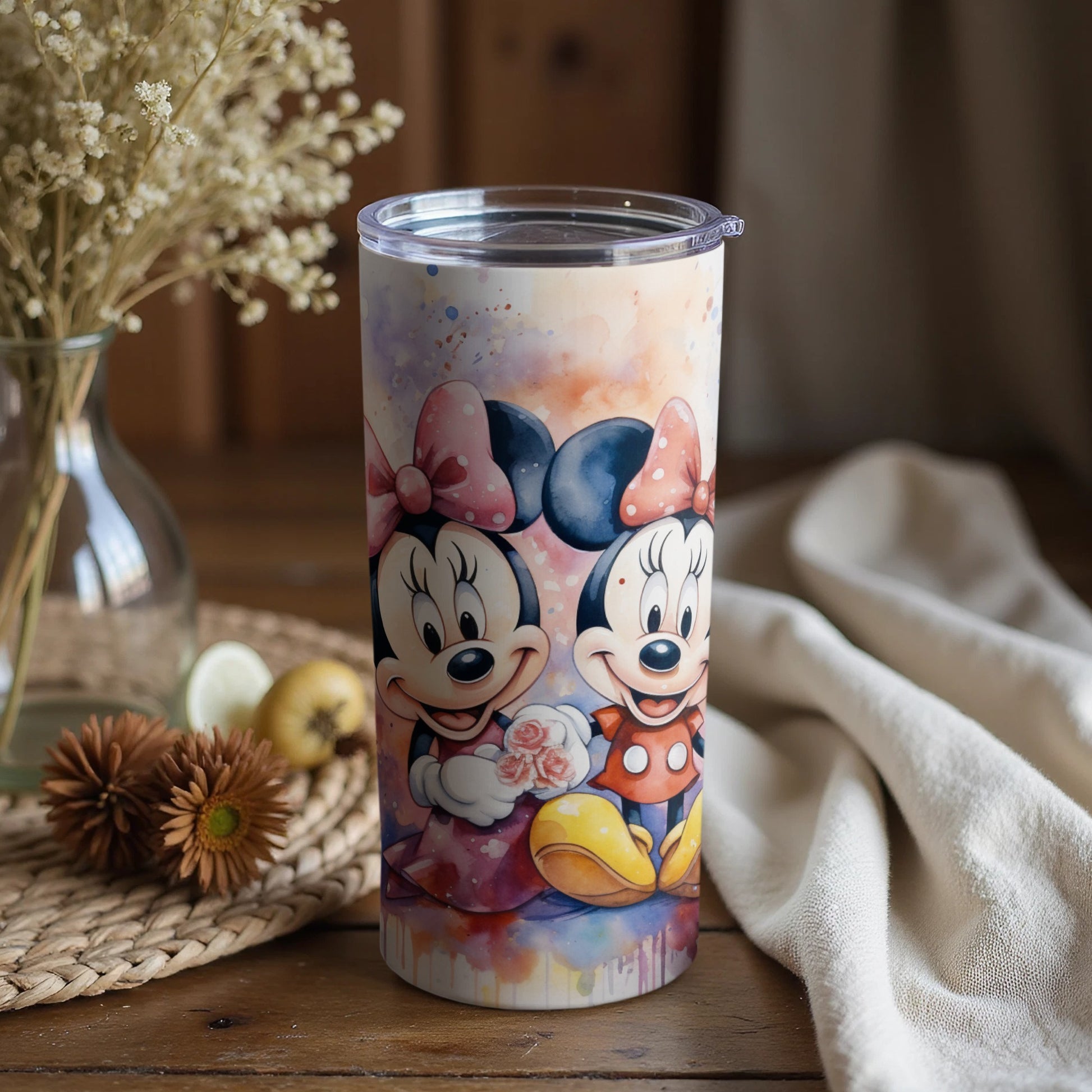 Minnie and Mickey Mouse Tumbler with Floral Design