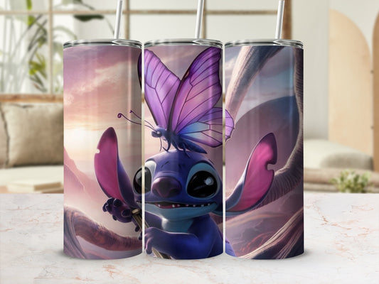Butterfly and Alien Character Tumbler Cup Flask