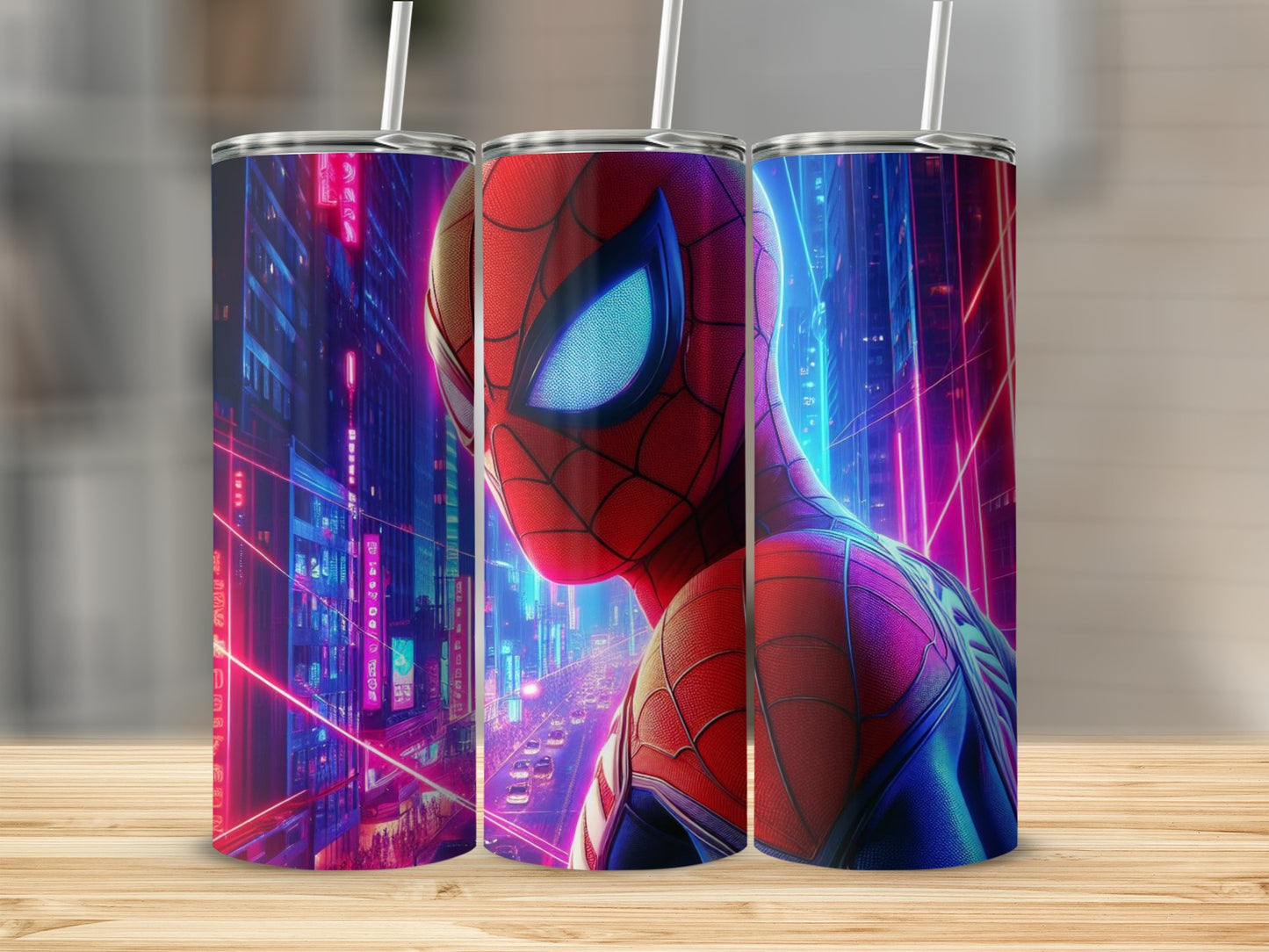 Vibrant Cyberpunk City Spider Hero Stainless Steel Tumbler
