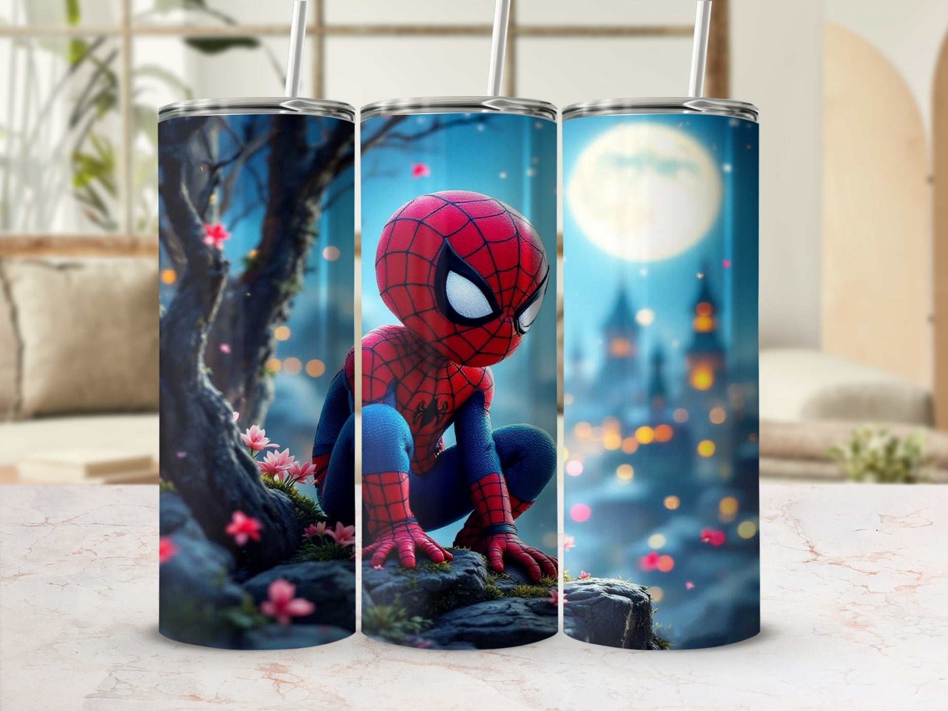 Spiderman Scene Tumbler with Straw Marvel Merchandise