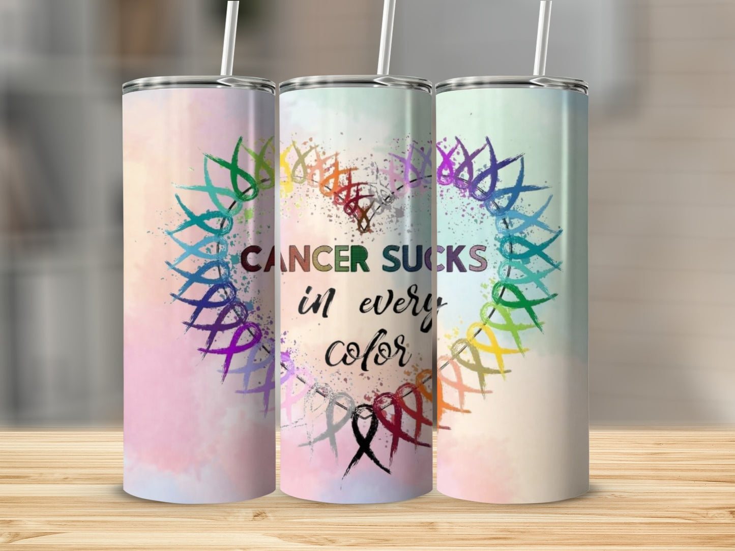 Cancer Sucks In Every Color Tumbler Cancer Awareness