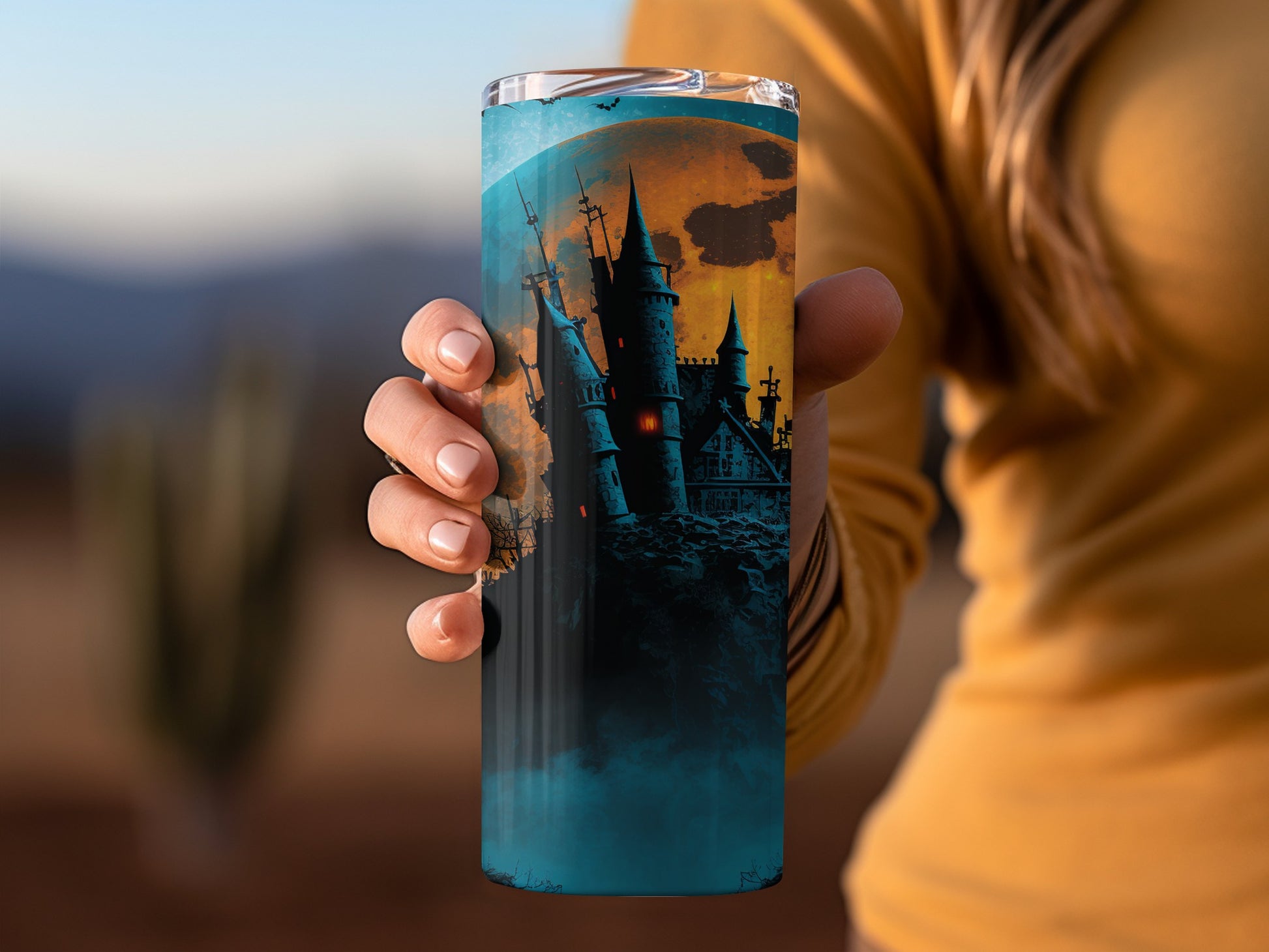 Haunted House and Spooky Skies Design Tumbler