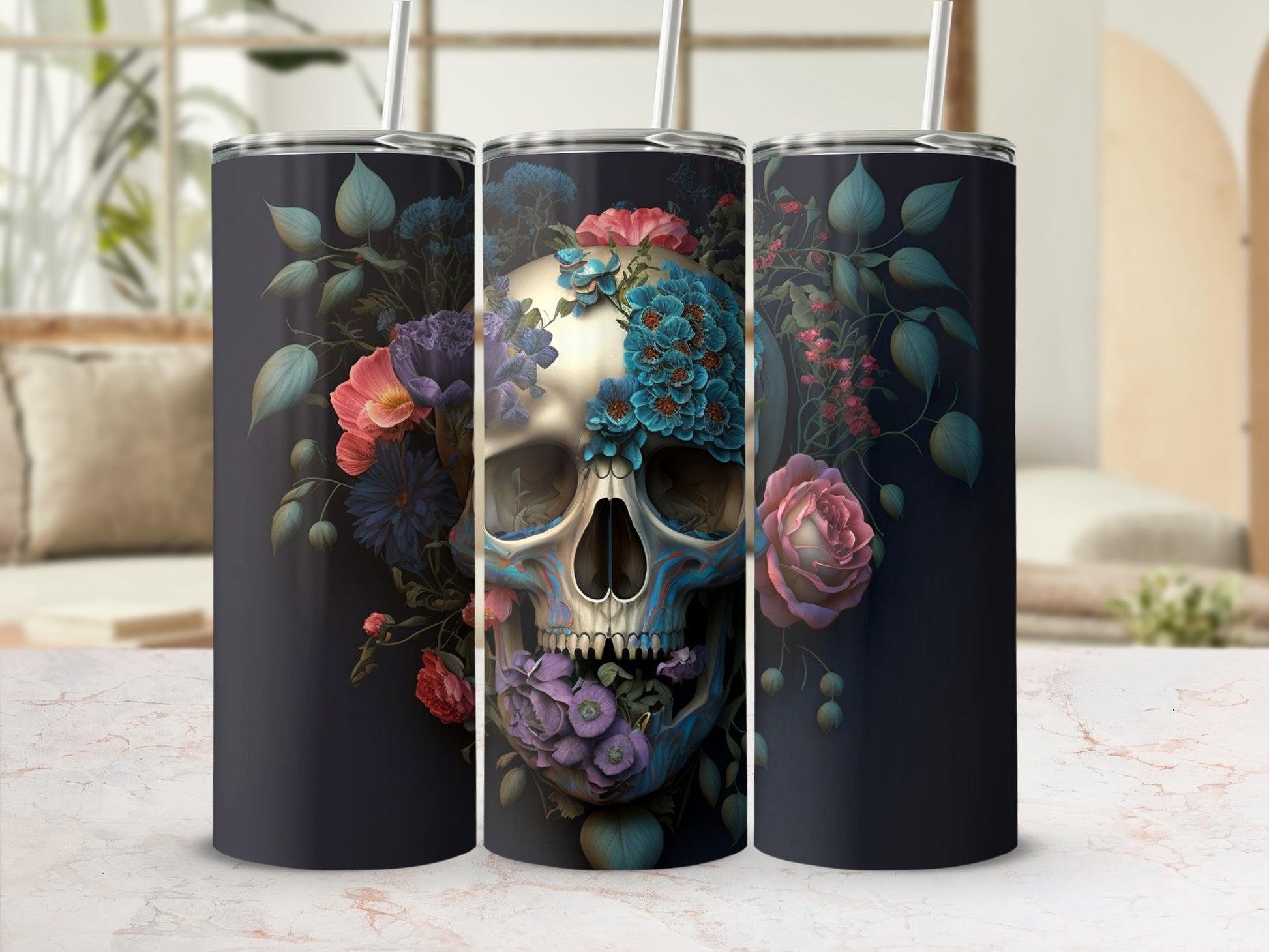 Floral Skull Art Tumbler for Creative Decor And Style