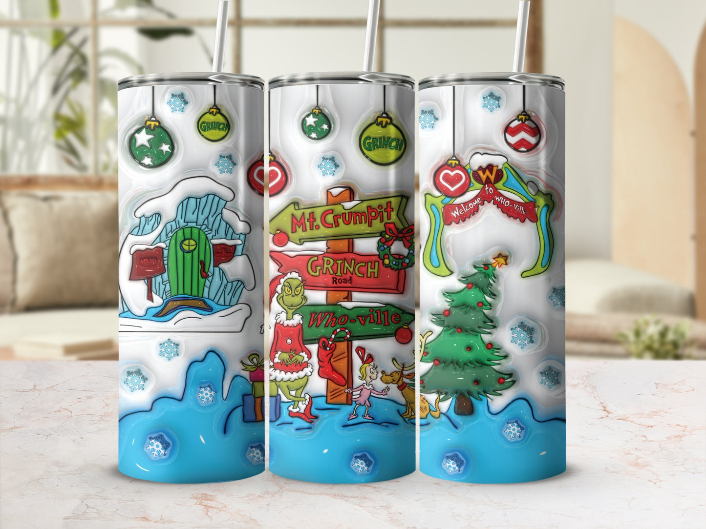 Grinch Mt. Crumpit Road Who-Ville Holiday Tumbler Design