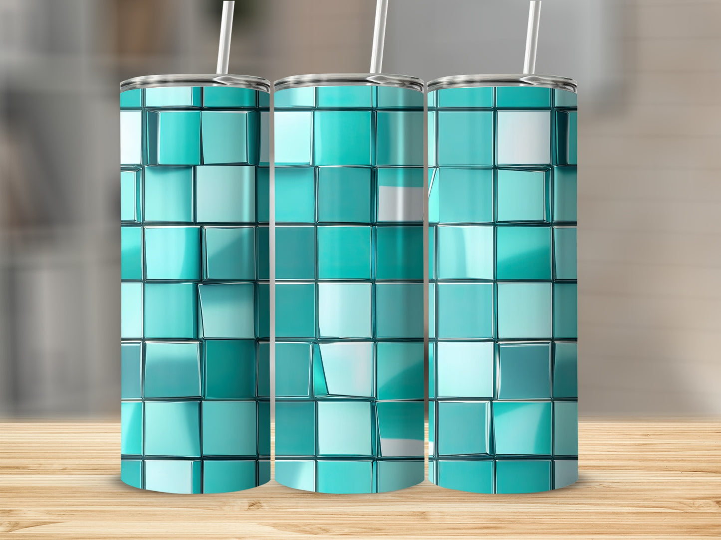 Teal Reflection Cubes Pattern Decorative Design Tumblers