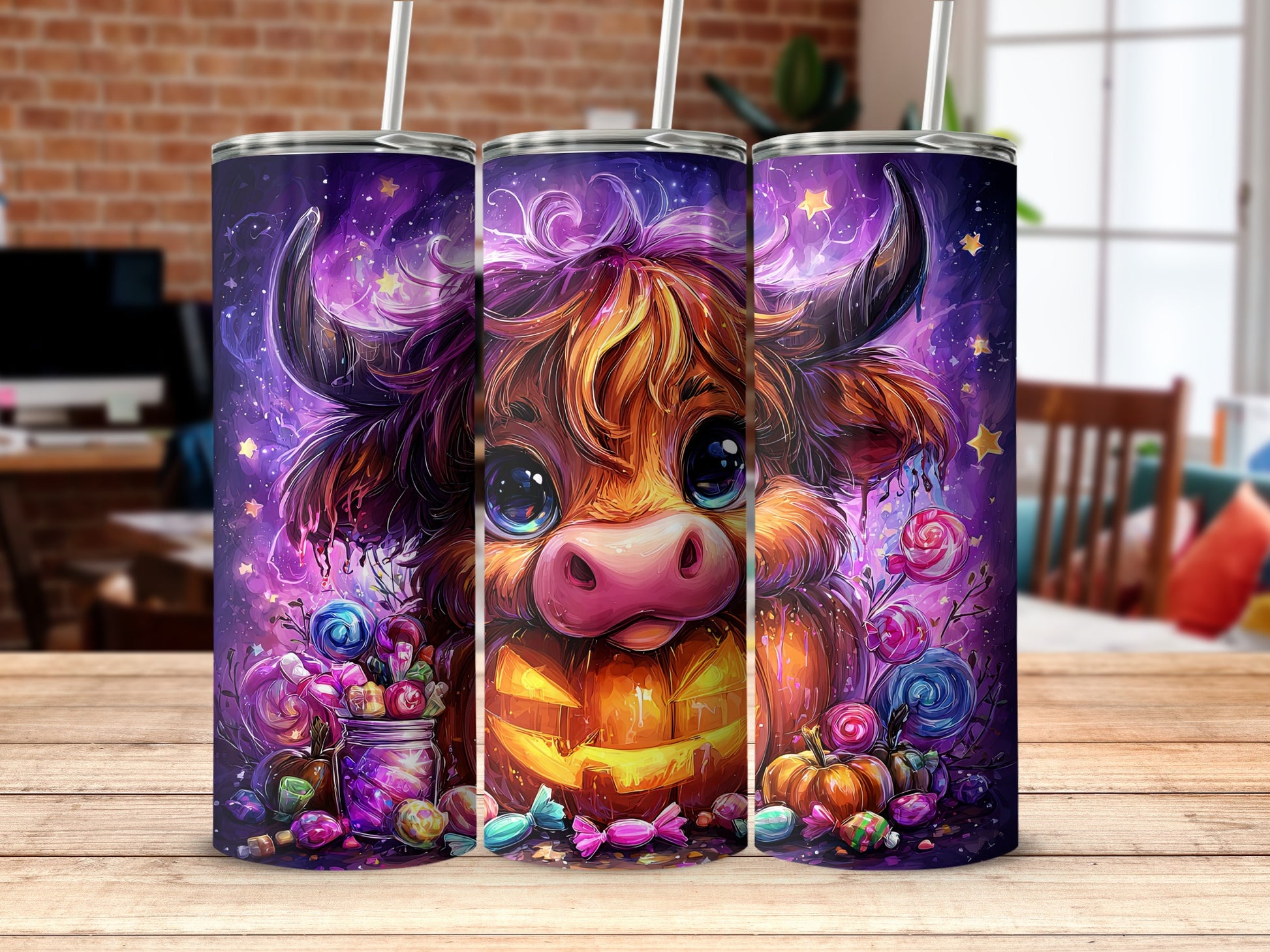 Cute Colorful Cow and Candy Halloween Tumbler
