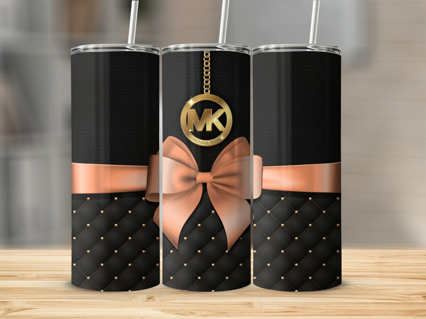Elegant Black and Rose Gold Tumbler with Bow Design